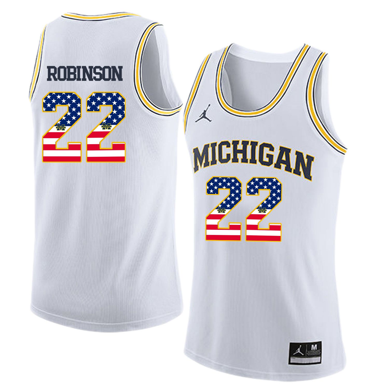 Men Jordan University of Michigan Basketball White #22 Robinson Flag Customized NCAA Jerseys